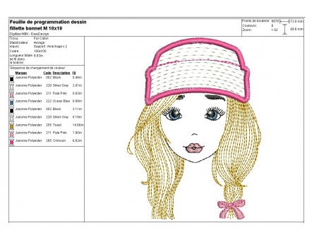 Instant download machine embroidery design fashion girl mylar