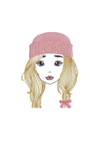 Instant download machine embroidery design girl with cap mylar