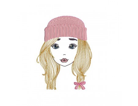 Instant download machine embroidery design girl with cap mylar