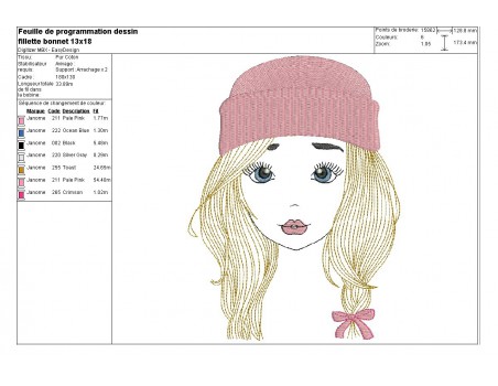 Instant download machine embroidery design girl with cap mylar