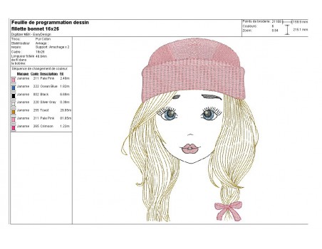 Instant download machine embroidery design girl with cap mylar
