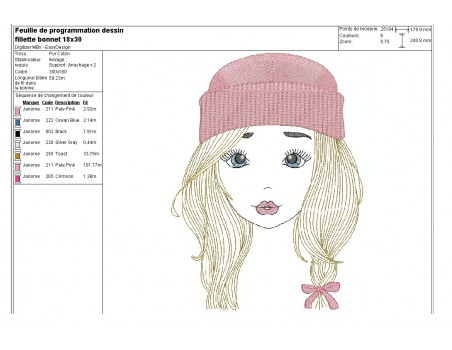 Instant download machine embroidery design girl with cap mylar