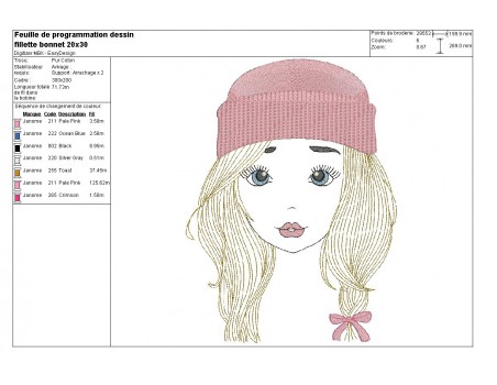 Instant download machine embroidery design girl with cap mylar