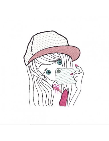Instant download machine embroidery design girl selfie Instant download machine embroidery design girl selfie