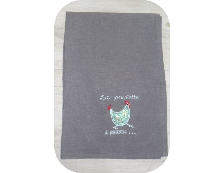 Motif de broderie machine appliqué poule à paillettes en mylar