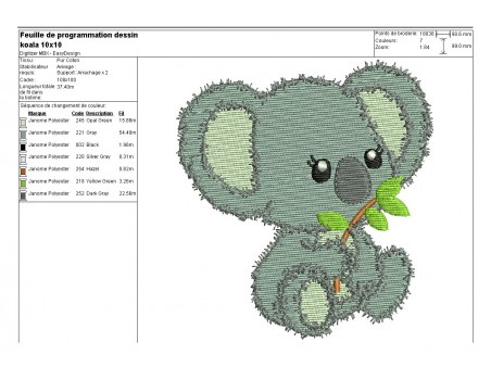 Motif de broderie machine koala