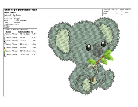 Motif de broderie machine koala