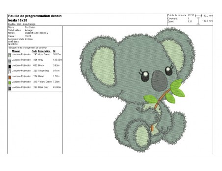 Motif de broderie machine koala