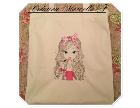 Instant download machine embroidery design girl selfie