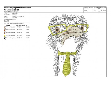 Motif de broderie machine Mr autruche