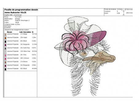 Motif de broderie machine Madame autruche