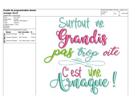 Motif de broderie texte ne grandis pas