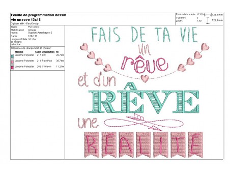 Motif de broderie texte une rêve une réalité