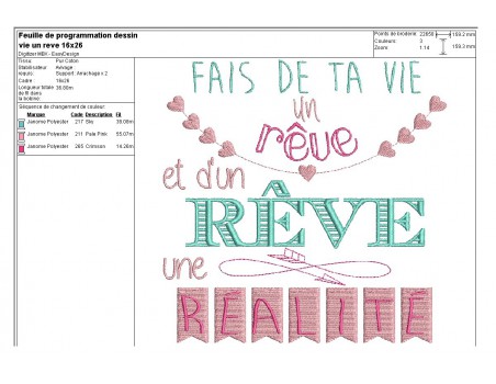 Motif de broderie texte une rêve une réalité