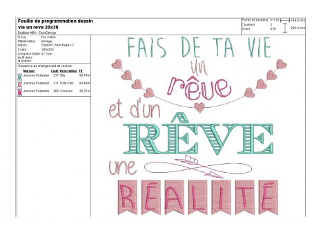 Motif de broderie texte une rêve une réalité