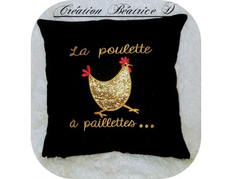 Motif de broderie machine appliqué poule à paillettes en mylar