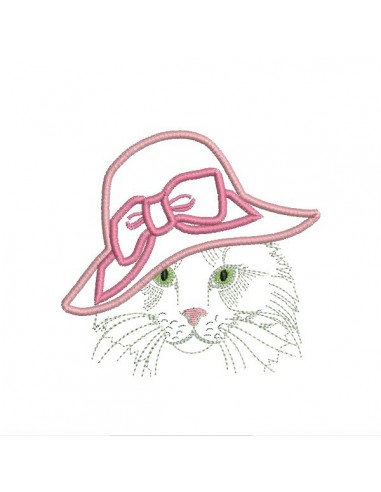 Motif de broderie machine chatte au chapeau appliqué