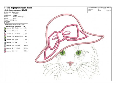 Instant download machine embroidery cat with hat mylar