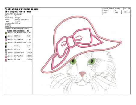 Instant download machine embroidery cat with hat mylar