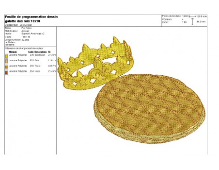 Motif de broderie machine galette des rois