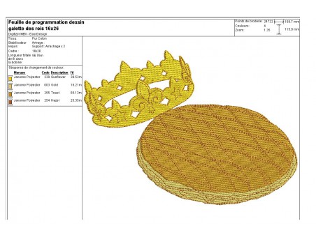 Motif de broderie machine galette des rois