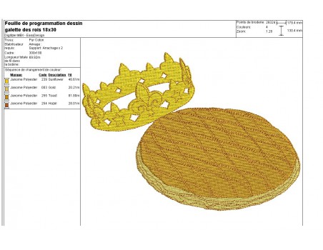 Motif de broderie machine galette des rois