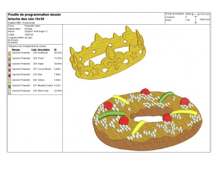 Motif de broderie machine brioche des rois