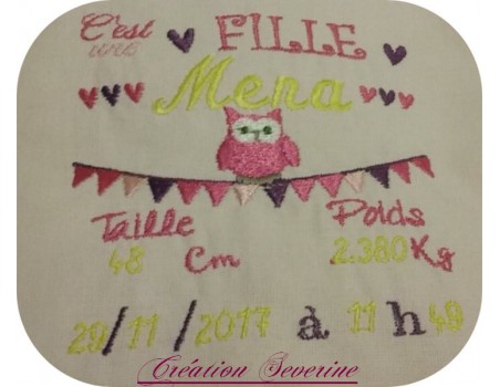 Motif de broderie machine journal de naissance fille