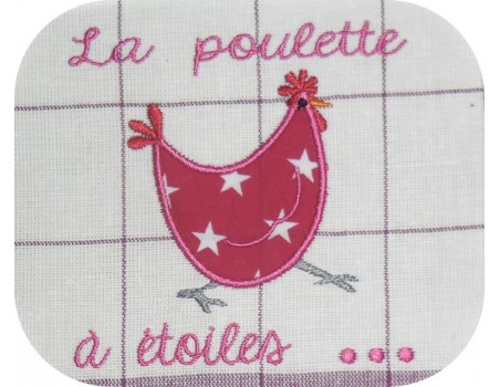 Motif de broderie machine appliqué poule à étoiles