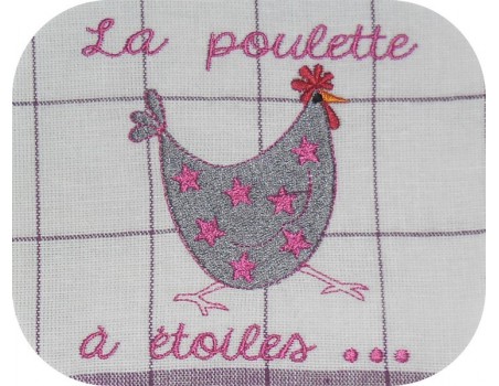 Motif de broderie machine  poule à étoiles