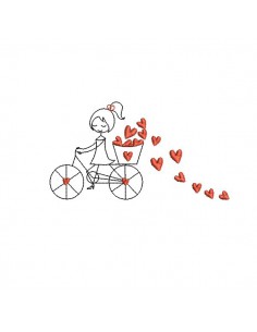 Motif de broderie machine fille velo coeurs