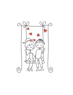 Motif de broderie machine amoureux sur la balançoire
