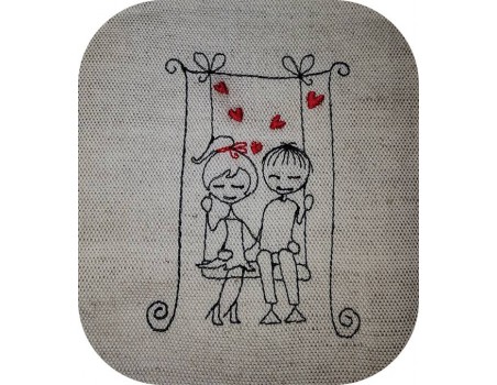 Motif de broderie machine amoureux sur la balançoire