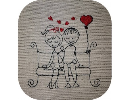 Motif de broderie machine amoureux sur un banc