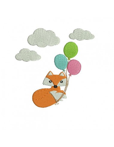 Motif de broderie machine renard avec ses ballons