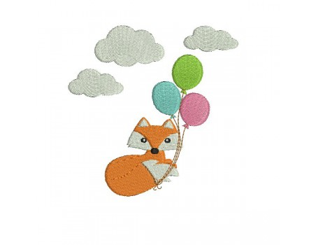 Motif de broderie machine renard avec ses ballons