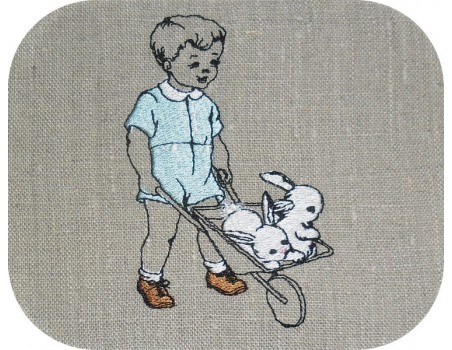 Motif de broderie machine garçon avec lapins