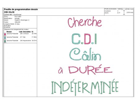 Motif de broderie texte cdi câlin