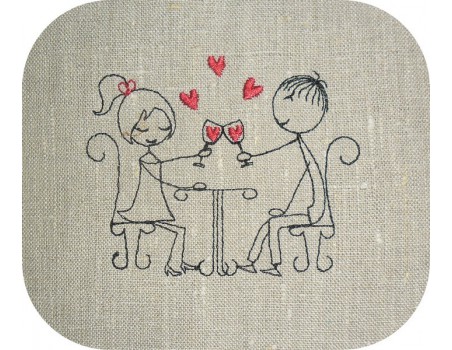 Motif de broderie machine amoureux trinquant à l'amour