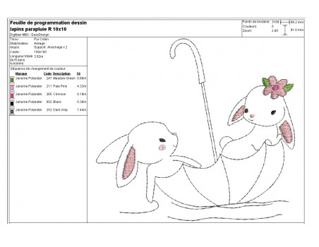 Instant download machine embroidery rabbits in an umbrella