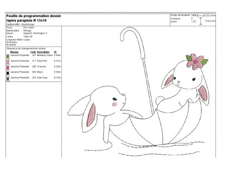 Instant download machine embroidery rabbits in an umbrella