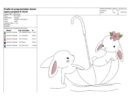 Instant download machine embroidery rabbits in an umbrella