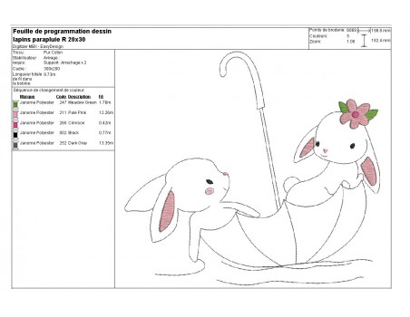 Instant download machine embroidery rabbits in an umbrella