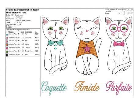 Motif de broderie machine chats attitude