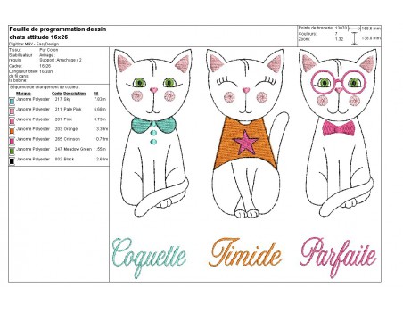 Motif de broderie machine chats attitude