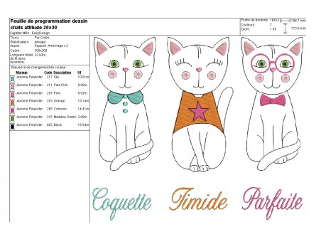 Motif de broderie machine chats attitude