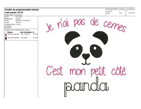 Motif de broderie machine côté panda