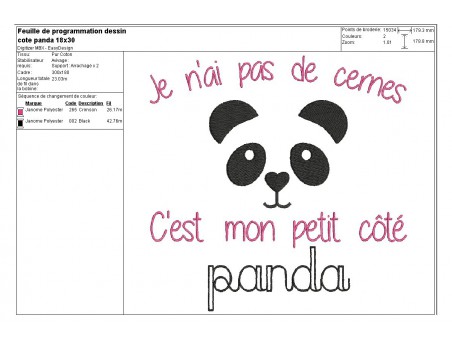 Motif de broderie machine côté panda