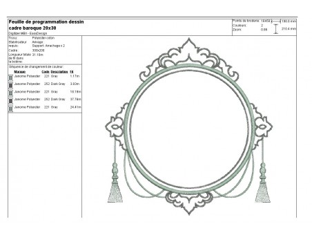 Motif de broderie machine cadre baroque