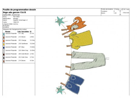 Motif de broderie machine  corde à linge garçon